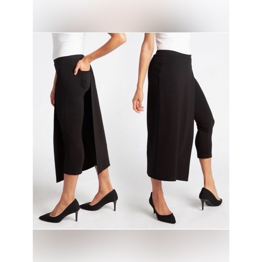 Betabrand Sassiest Pants Black Midi Skirt Overlay Ponte Leggings Large NWT